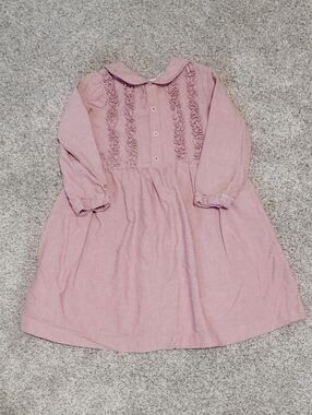 Girls' Long-Sleeve Ruffle-Front Dress in Dusty Rose